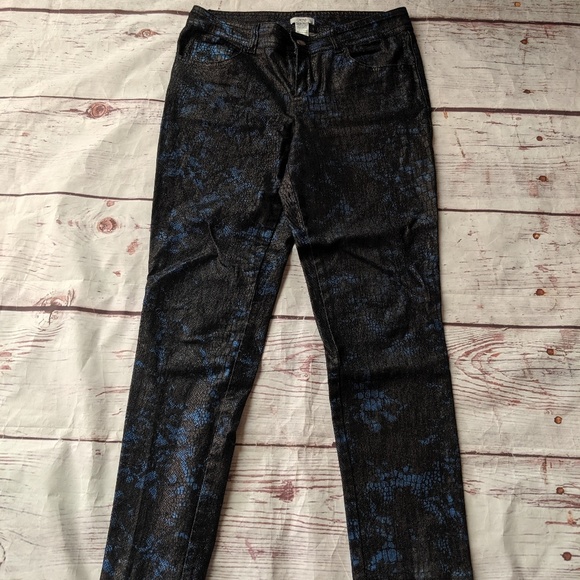 Cache Denim - Cache Shiny Blue and Black Snakeskin Jeans Sz 8